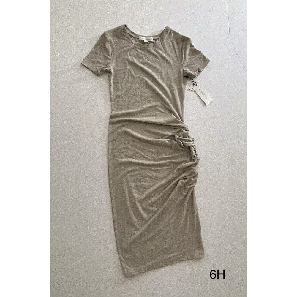 NEW Treasure & Bond Side Ruched Body-con Dress In Beige Size XXS - Picture 3 of 10